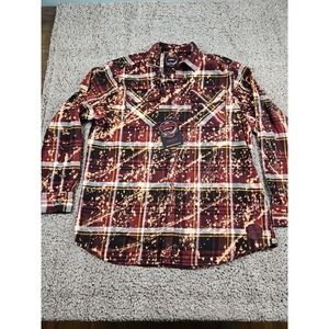 Angry Minnow Flannel Shirt - Plaid Acid Wash Back Graphic Red - Men’s Size XL